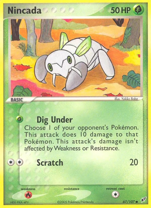 Nincada, EX Deoxys 67/107; representative English card scan; edition, finish and stamps may differ