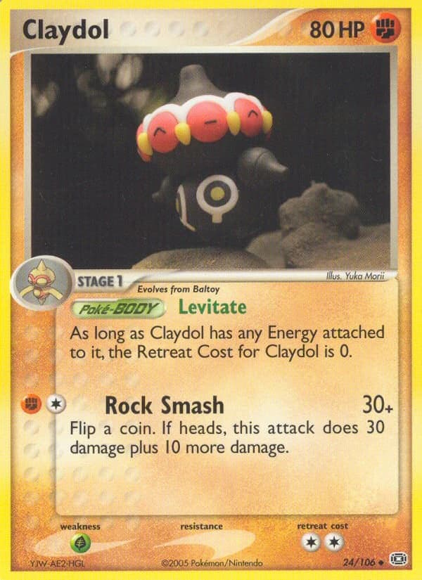 Claydol, EX Emerald 24/106; representative English card scan; edition, finish and stamps may differ