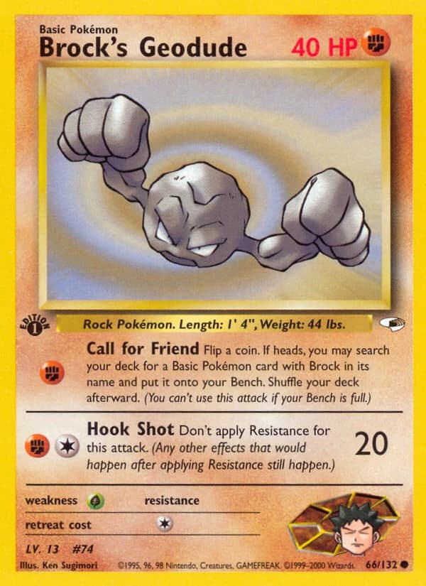Brock's Geodude, Gym Heroes 66/132; representative English card scan; edition, finish and stamps may differ