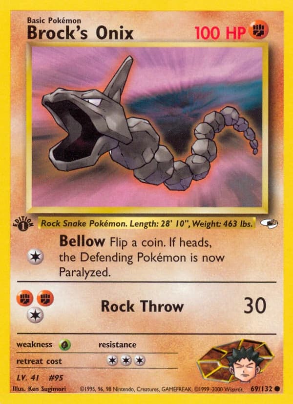 Brock's Onix, Gym Heroes 69/132; representative English card scan; edition, finish and stamps may differ