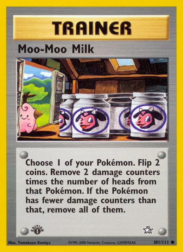 Moo-Moo Milk, Neo Genesis 101/111; representative English card scan; edition, finish and stamps may differ