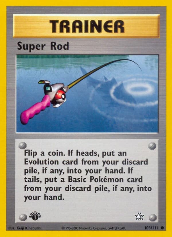 Super Rod, Neo Genesis 103/111; representative English card scan; edition, finish and stamps may differ