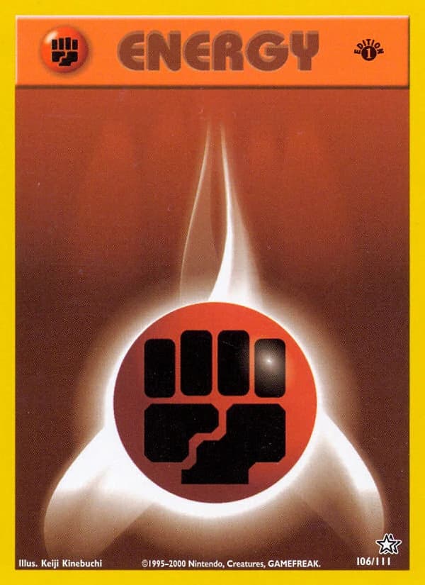 Fighting Energy, Neo Genesis 106/111; representative English card scan; edition, finish and stamps may differ