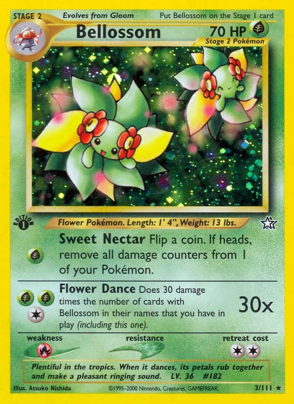 Bellossom, Neo Genesis 3/111; representative English card scan; edition, finish and stamps may differ