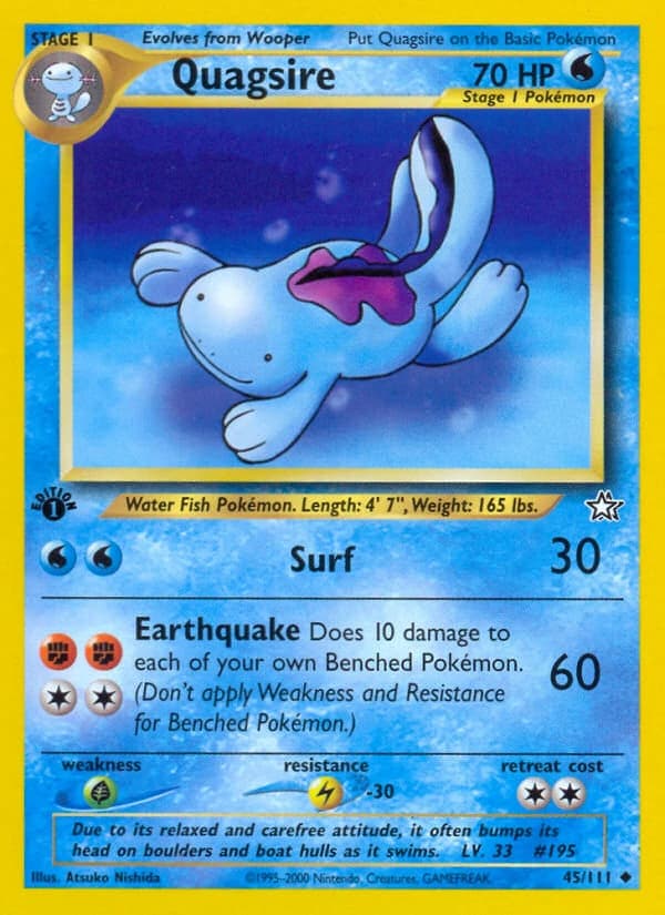 Quagsire, Neo Genesis 45/111; representative English card scan; edition, finish and stamps may differ