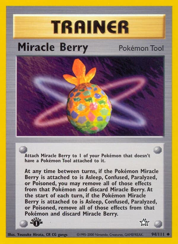 Miracle Berry, Neo Genesis 94/111; representative English card scan; edition, finish and stamps may differ