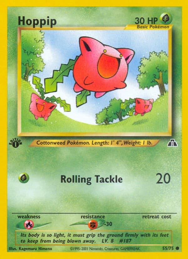 Hoppip, Neo Discovery 55/75; representative English card scan; edition, finish and stamps may differ
