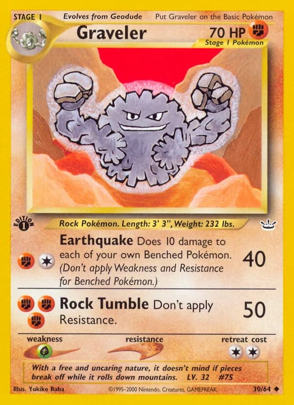 Graveler, Neo Revelation 30/64; representative English card scan; edition, finish and stamps may differ