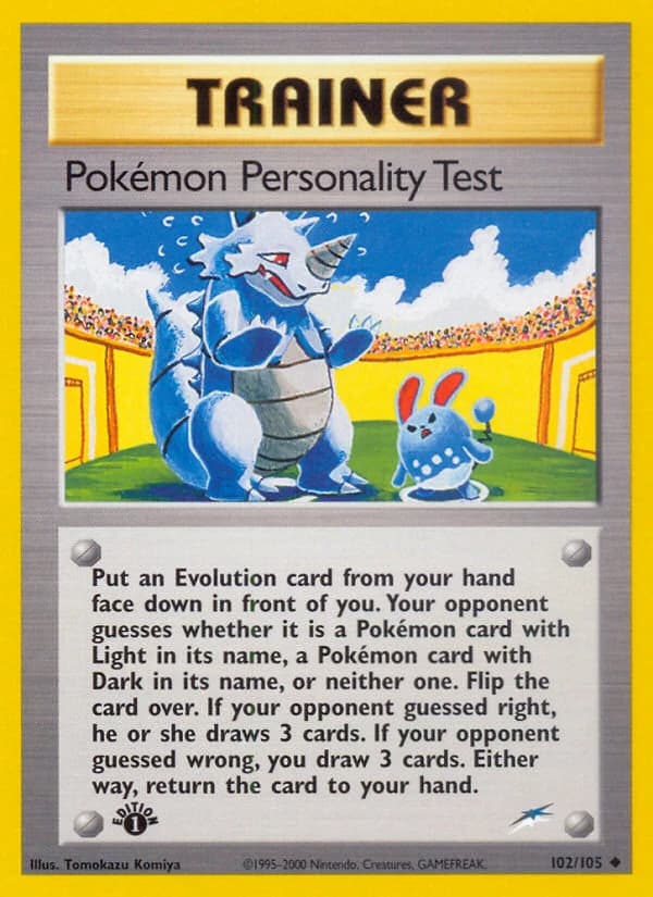 Pokémon Personality Test, Neo Destiny 102/105; representative English card scan; edition, finish and stamps may differ