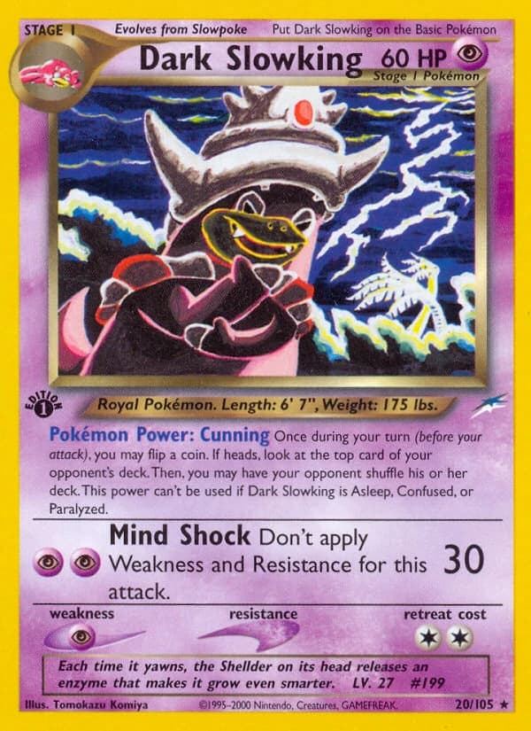 Dark Slowking, Neo Destiny 20/105; representative English card scan; edition, finish and stamps may differ