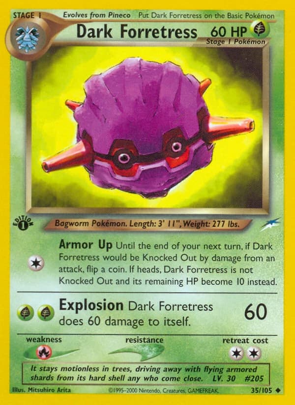 Dark Forretress, Neo Destiny 35/105; representative English card scan; edition, finish and stamps may differ
