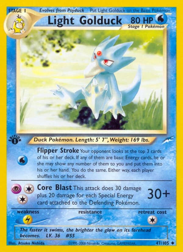 Light Golduck, Neo Destiny 47/105; representative English card scan; edition, finish and stamps may differ