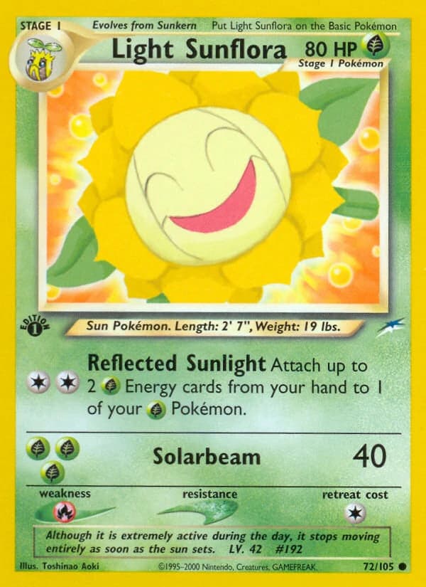 Light Sunflora, Neo Destiny 72/105; representative English card scan; edition, finish and stamps may differ