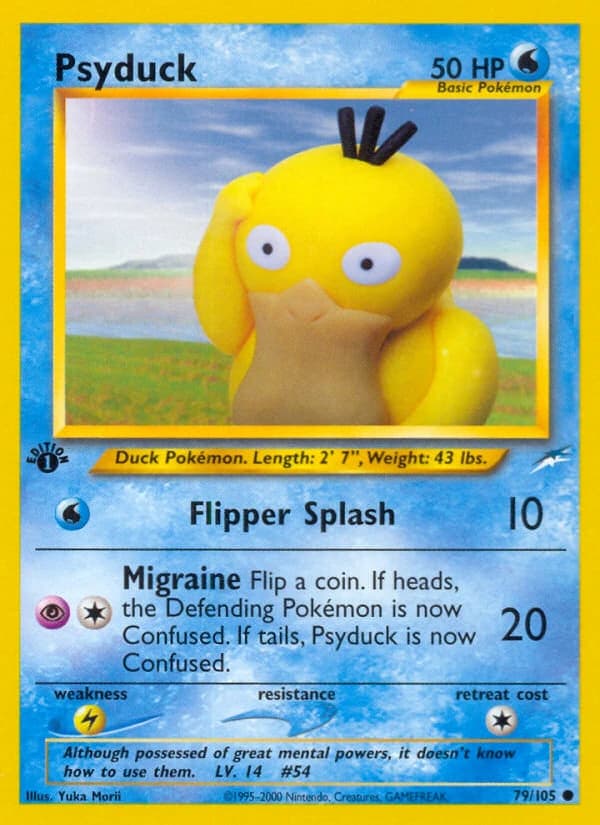 Psyduck, Neo Destiny 79/105; representative English card scan; edition, finish and stamps may differ