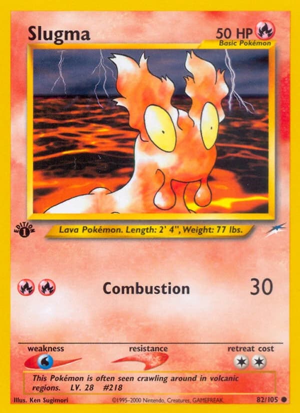 Slugma, Neo Destiny 82/105; representative English card scan; edition, finish and stamps may differ