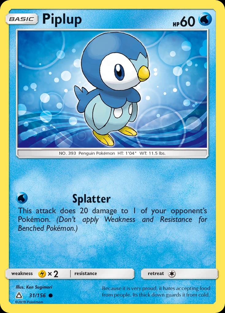 Piplup, Ultra Prism 31/156; representative English card scan; edition, finish and stamps may differ