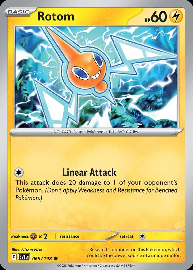 Rotom, Scarlet & Violet 69/198; representative English card scan; edition, finish and stamps may differ