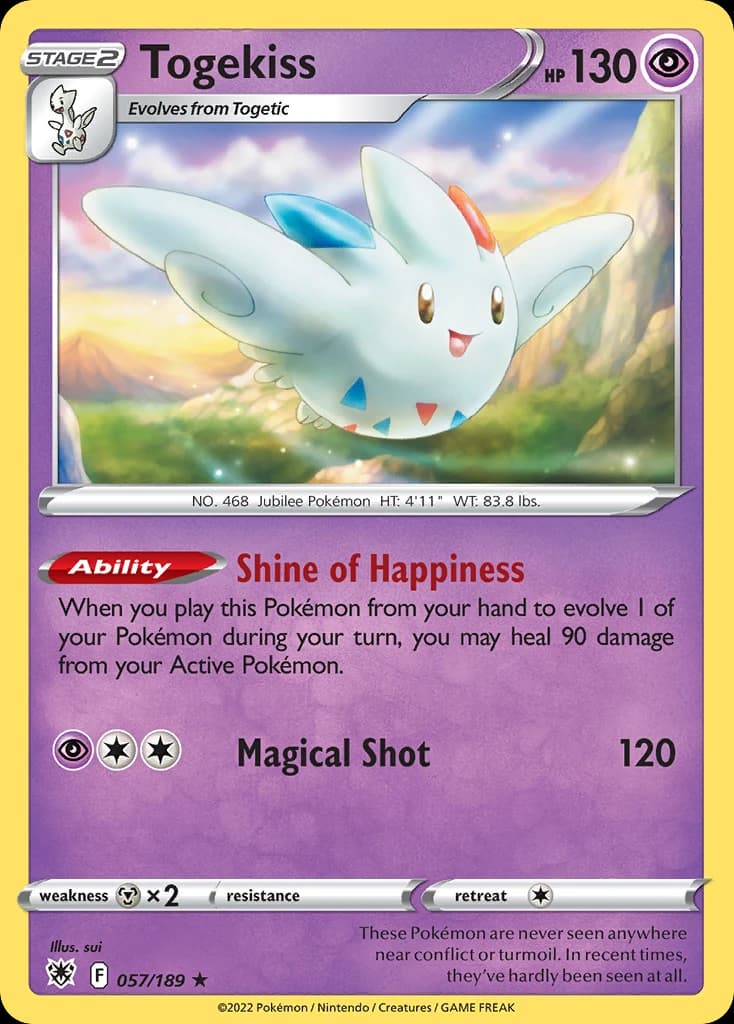 Togekiss, Astral Radiance 57/189; representative English card scan; edition, finish and stamps may differ
