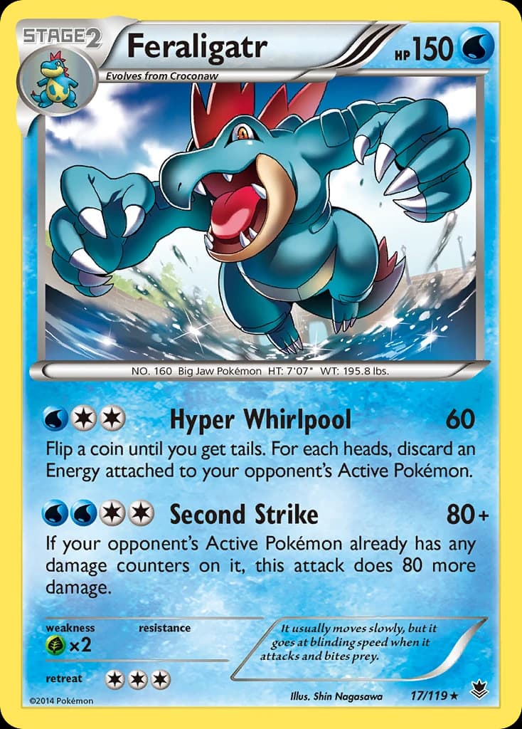 Feraligatr, Phantom Forces 17/119; representative English card scan; edition, finish and stamps may differ
