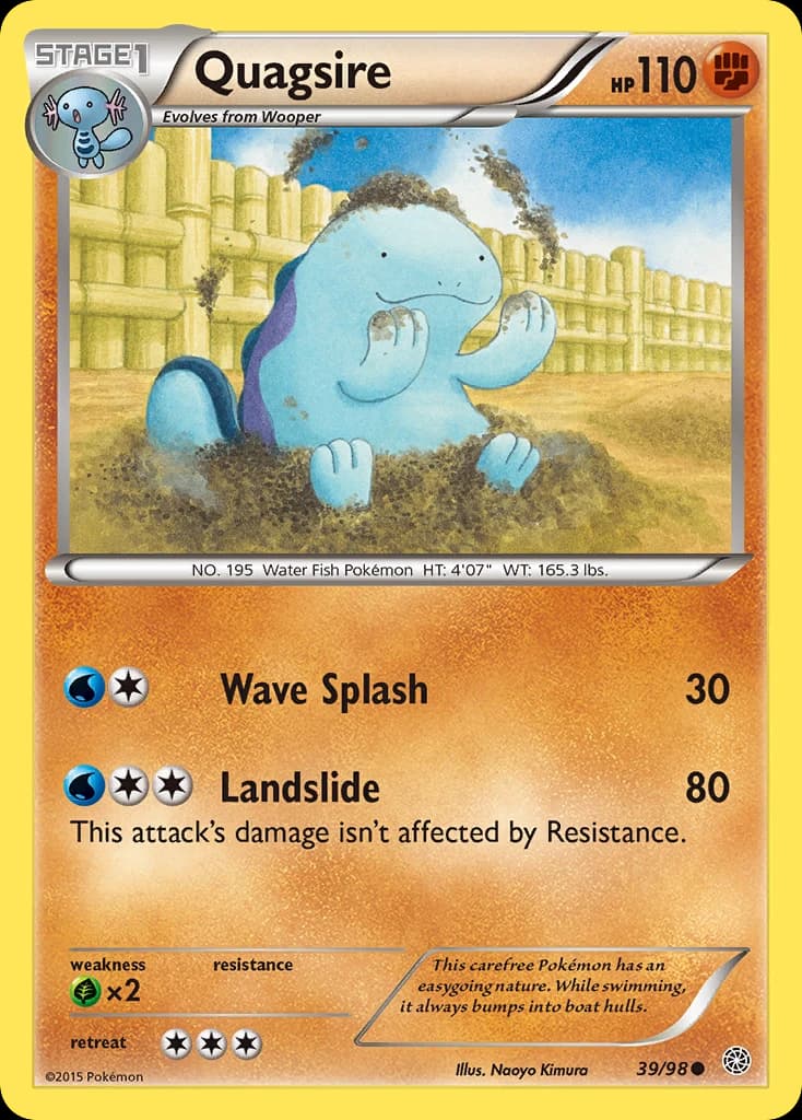 Quagsire, Ancient Origins 39/98; representative English card scan; edition, finish and stamps may differ