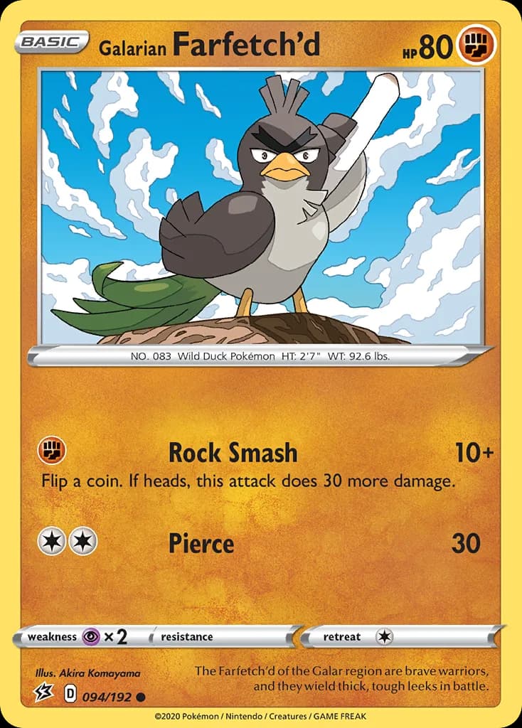 Rebel Clash Galarian Farfetch'd card front, 94/192