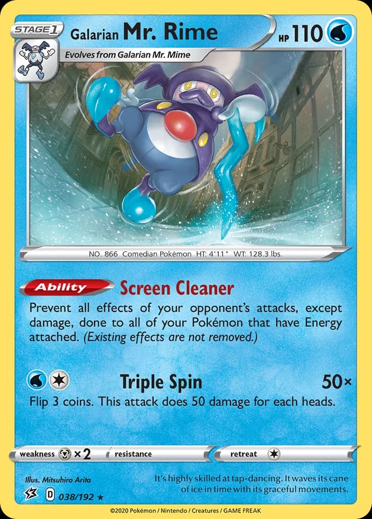 Rebel Clash Galarian Mr. Rime card front, 38/192