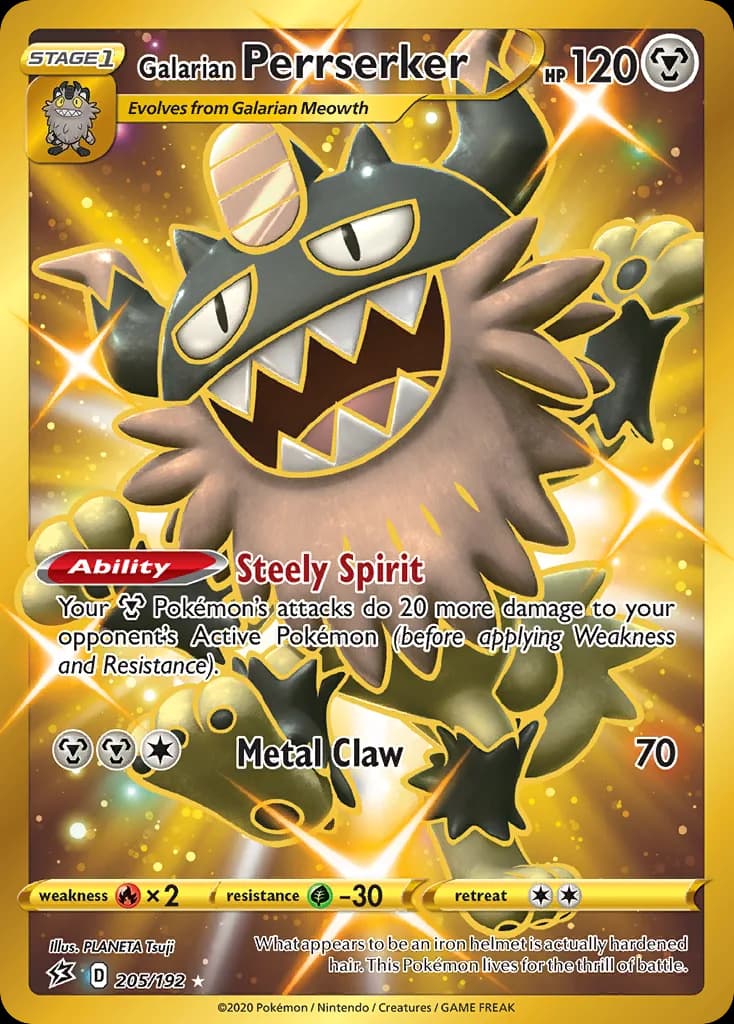 Rebel Clash Galarian Perrserker card front, 205/192