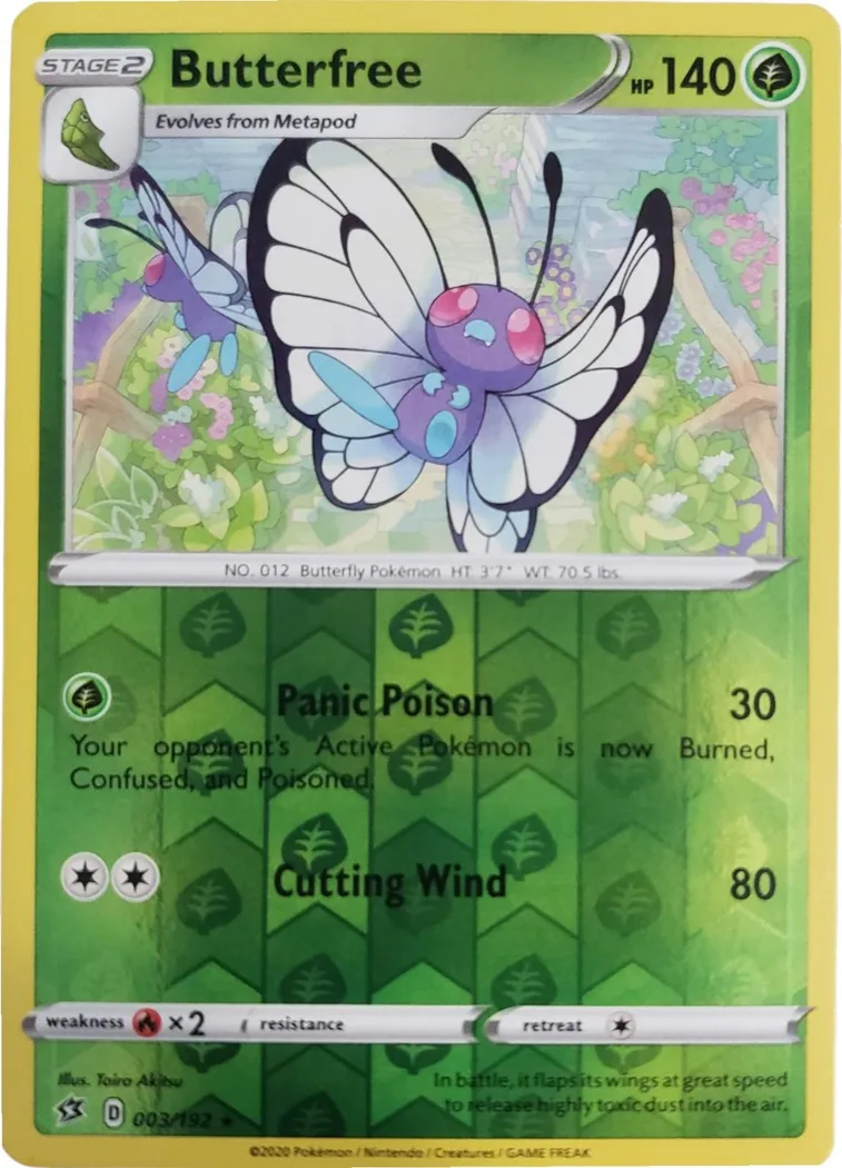 Butterfree reverse holo card front, Rebel Clash 3/192