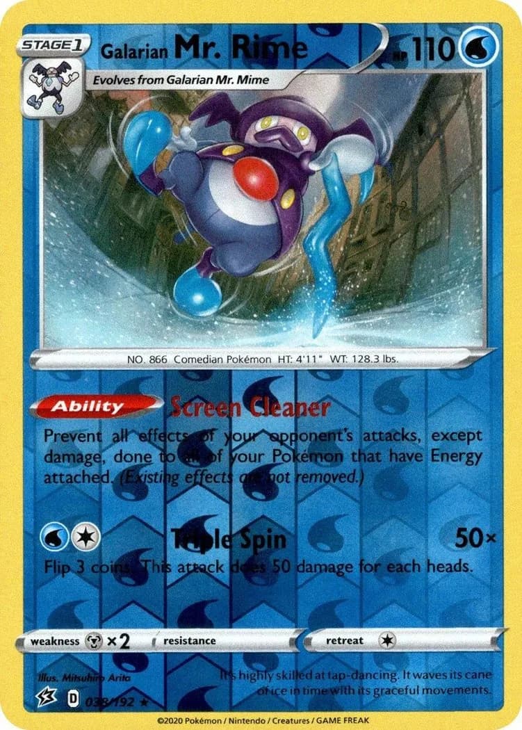 Galarian Mr. Rime reverse holo card front, Rebel Clash 38/192
