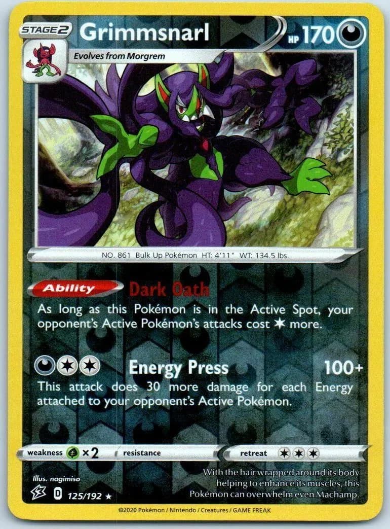 Grimmsnarl reverse holo card front, Rebel Clash 125/192