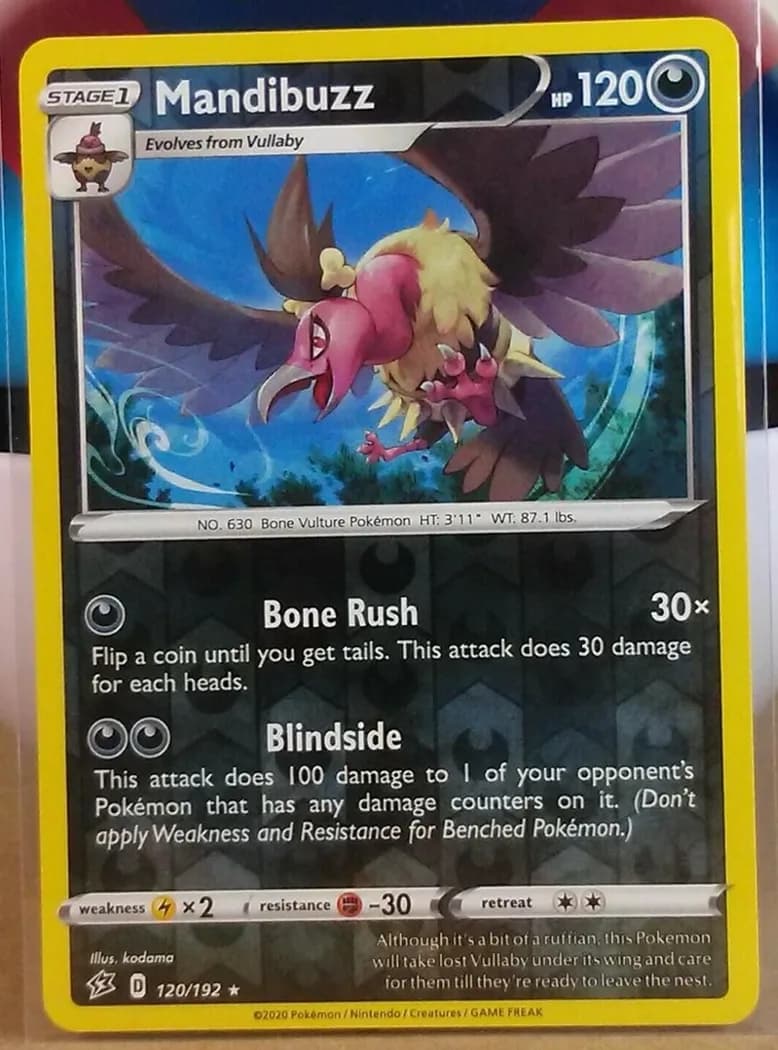 Mandibuzz reverse holo card front, Rebel Clash 120/192