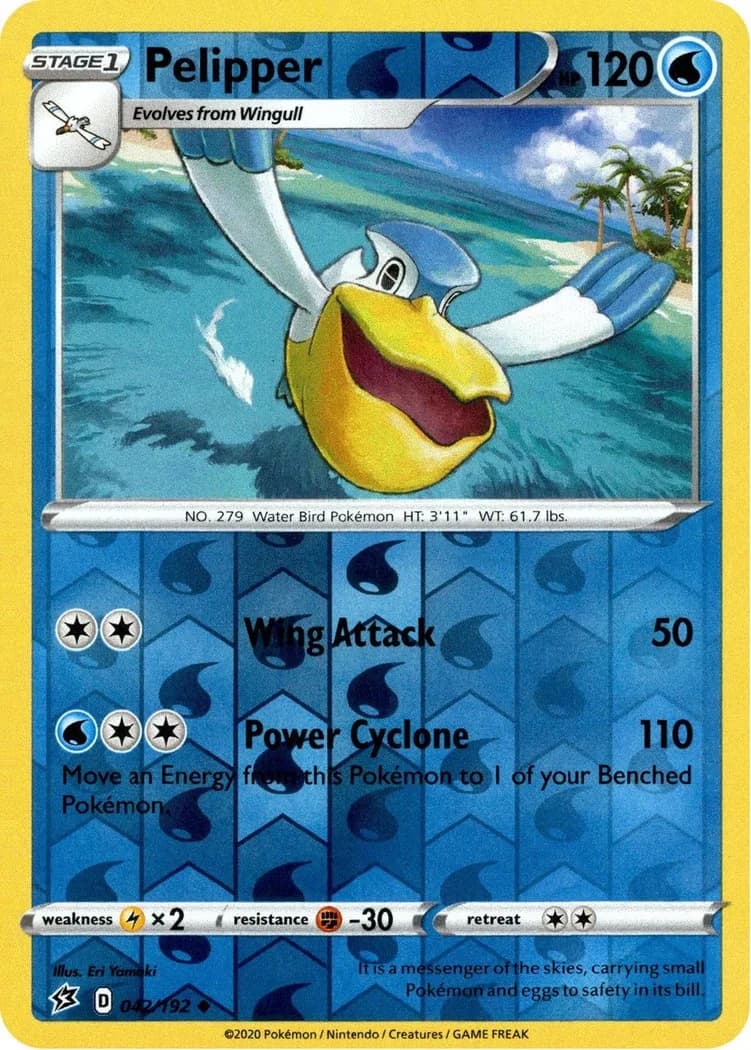 Pelipper reverse holo card front, Rebel Clash 42/192