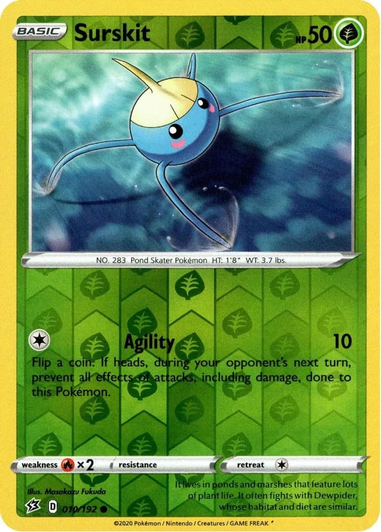 Surskit reverse holo card front, Rebel Clash 10/192