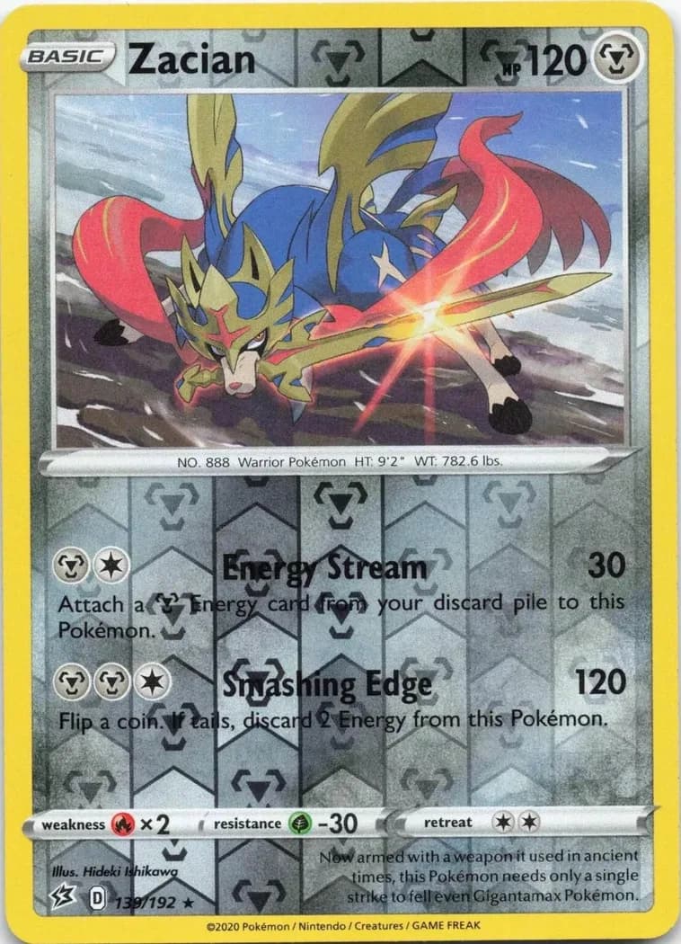 Zacian reverse holo card front, Rebel Clash 139/192