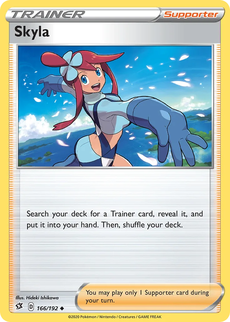 Skyla, Rebel Clash 166/192, English non-holo base-card reference; reverse-holo finish is not shown