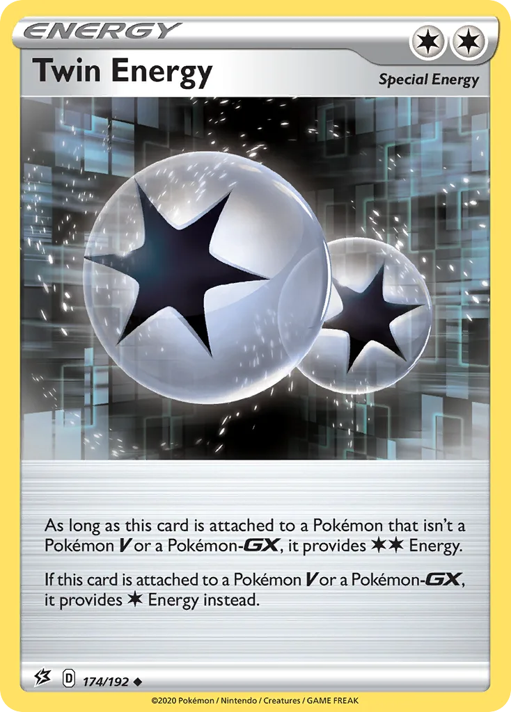Twin Energy, Rebel Clash 174/192, English non-holo base-card reference; reverse-holo finish is not shown