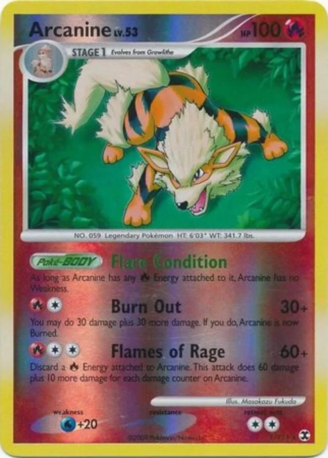 Arcanine reverse holo card front, Rising Rivals 1/111