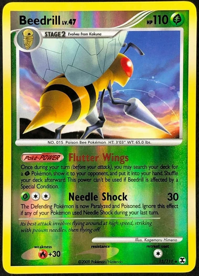 Beedrill reverse holo card front, Rising Rivals 15/111