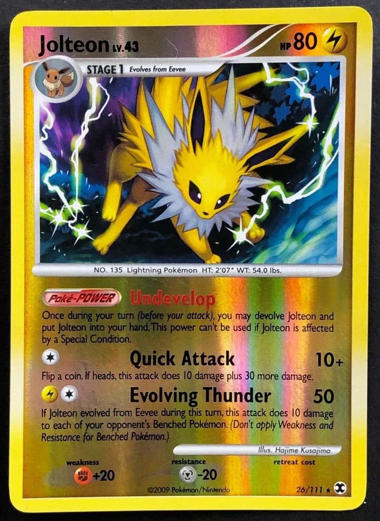 Jolteon reverse holo card front, Rising Rivals 26/111