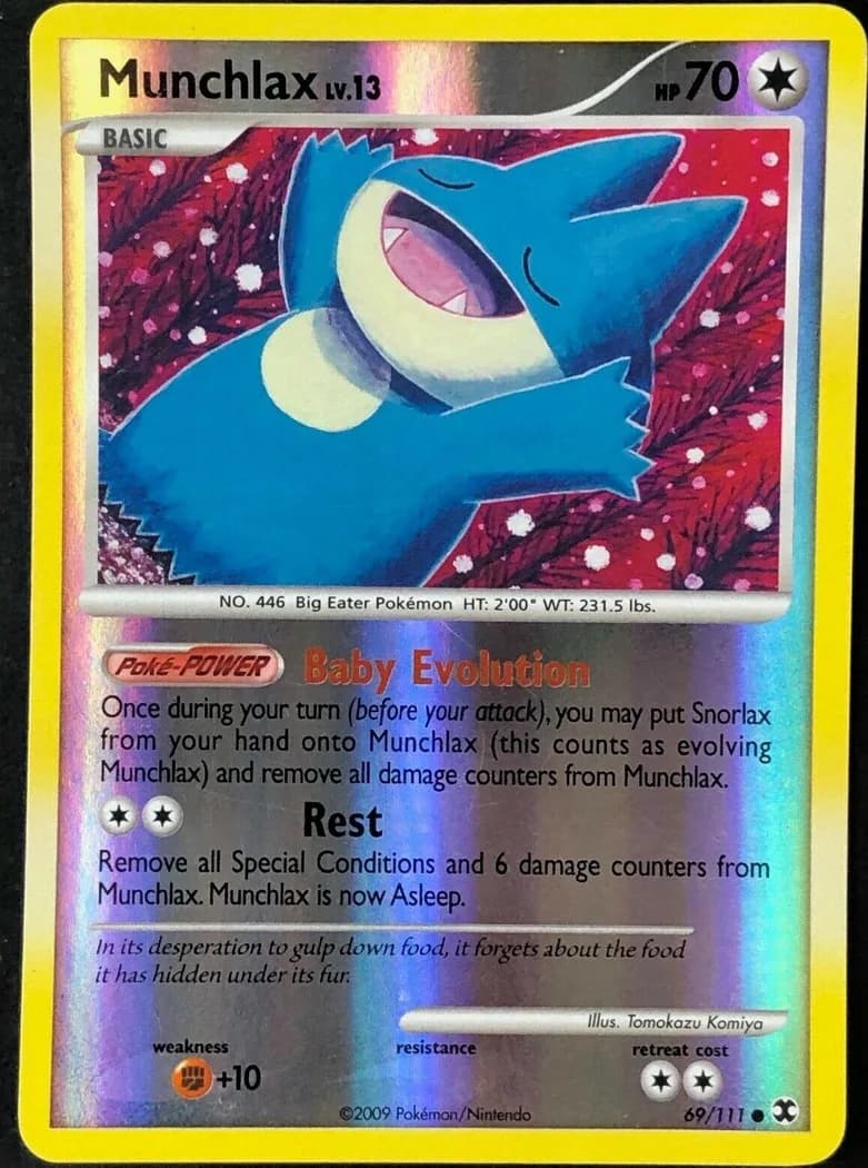 Munchlax reverse holo card front, Rising Rivals 69/111