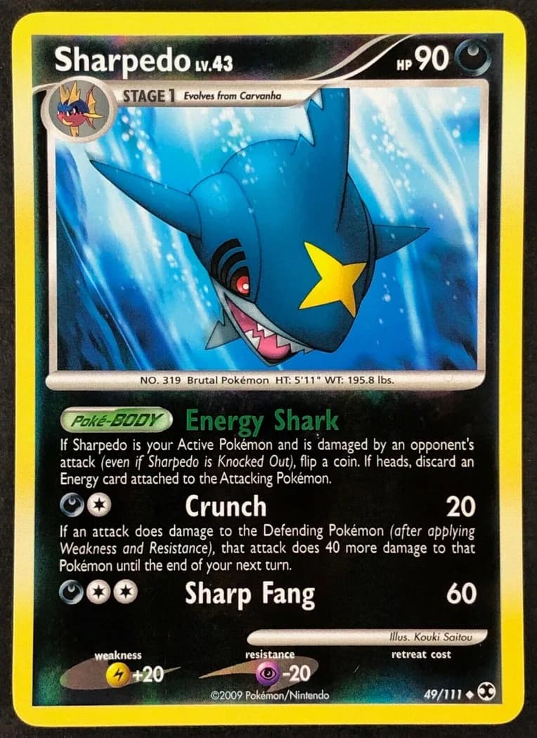 Sharpedo reverse holo card front, Rising Rivals 49/111