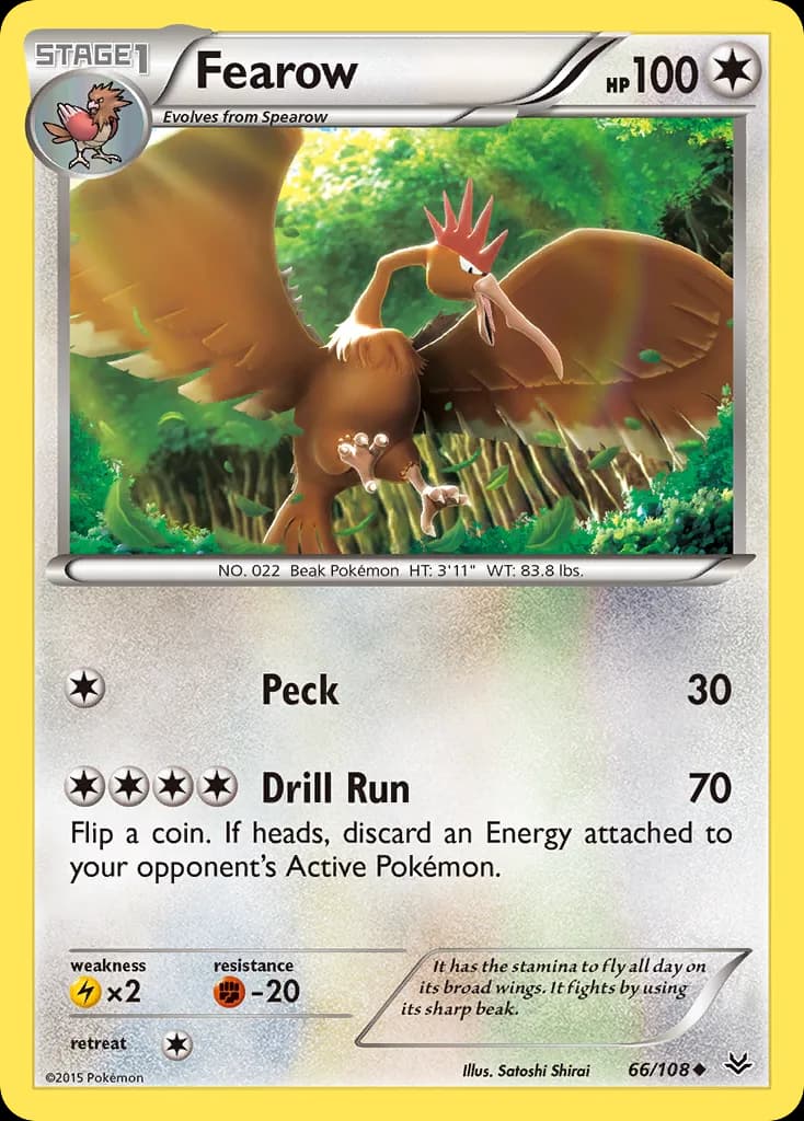Roaring Skies Fearow card front, 66/108