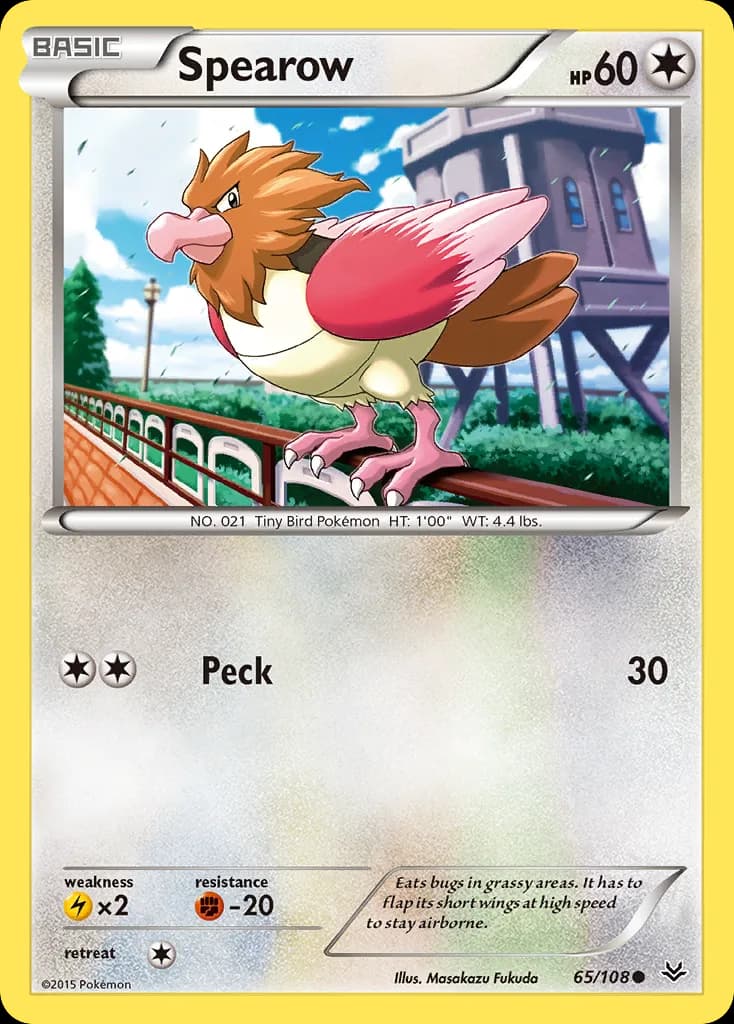 Roaring Skies Spearow card front, 65/108