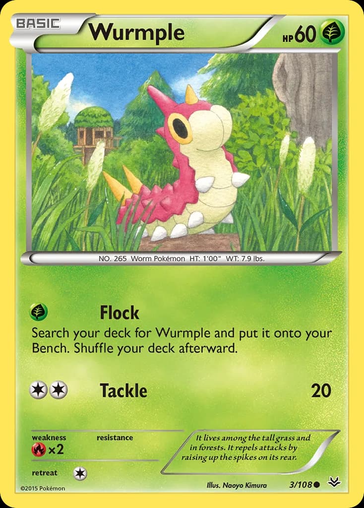 Roaring Skies Wurmple card front, 3/108