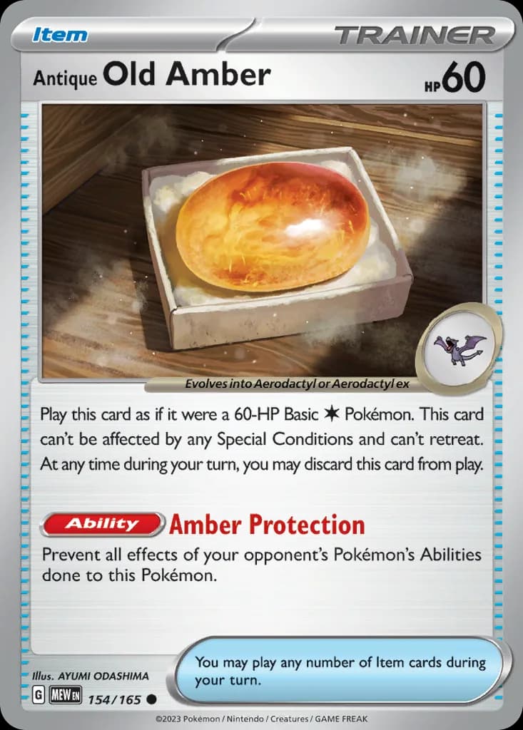 Scarlet & Violet-151 Antique Old Amber card front, 154/165