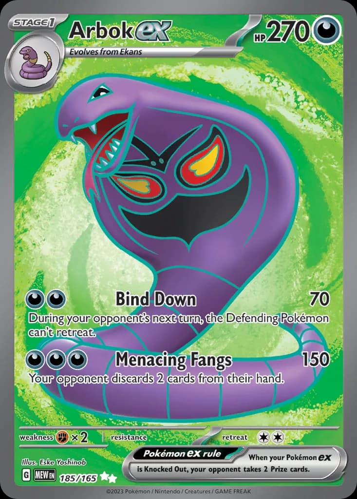 Scarlet & Violet-151 Arbok ex card front, 185/165