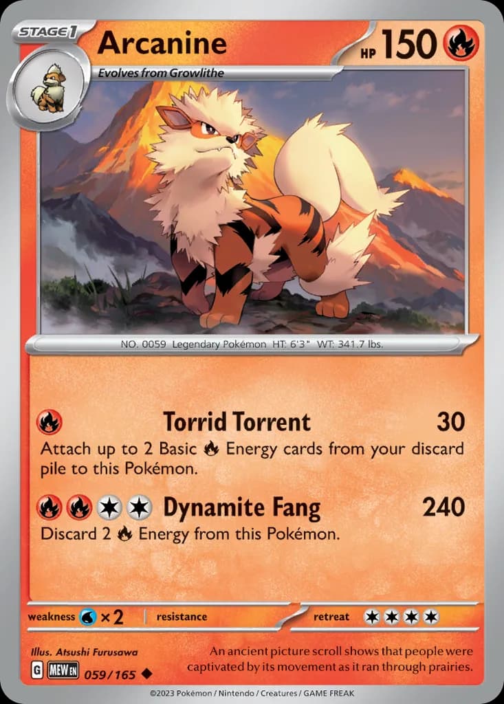Arcanine card front, Scarlet & Violet-151 59/165