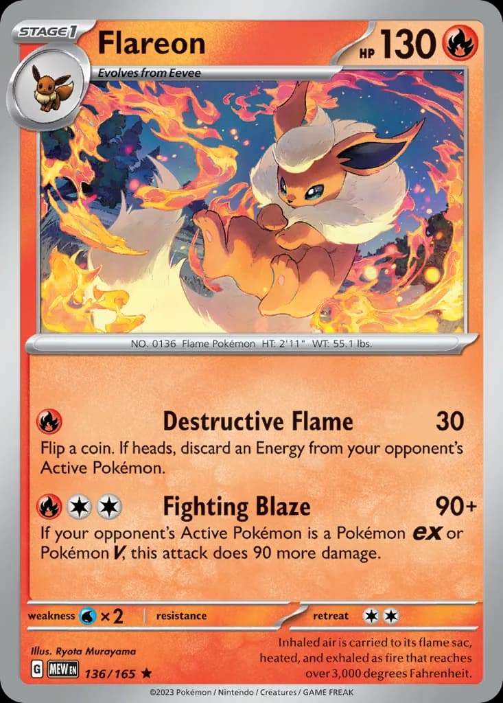 Scarlet & Violet-151 Flareon card front, 136/165