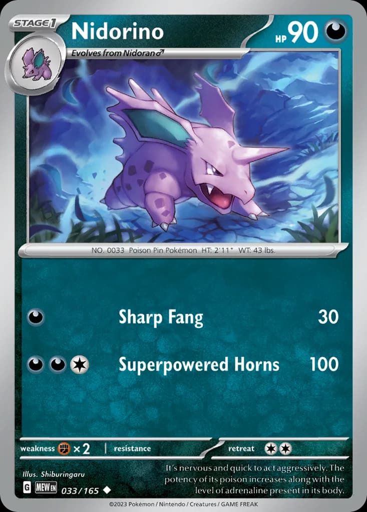 Scarlet & Violet-151 Nidorino card front, 33/165