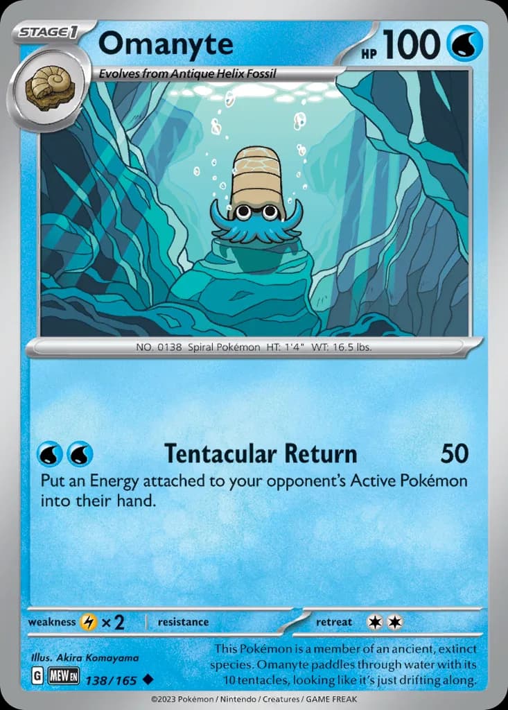 Scarlet & Violet-151 Omanyte card front, 138/165